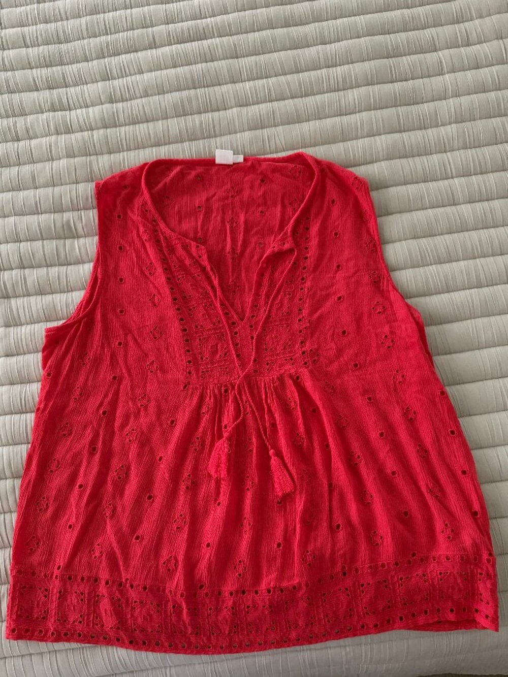 Coral Red Eyelet Sleeveless Boho Top